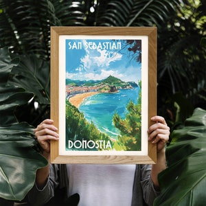 Impression de voyage à Saint-Sébastien | Affiche de Saint-Sébastien | Art mural Pays basque | Illustration de Saint-Sébastien | Cadeau de voyage en Espagne