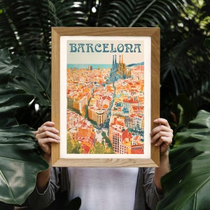 Póster de viaje de Barcelona / Decoración de pared de España / Impresión de la Sagrada Familia / Ilustración de Barcelona, España / Regalo de viaje para ella
