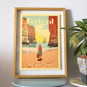 Cartaz de viagem do Algarve | Impressão de Portugal | Ilustração de praia | Arte de parede de Albufeira | Decoração de casa de Lagos | Presente de viagem para ela