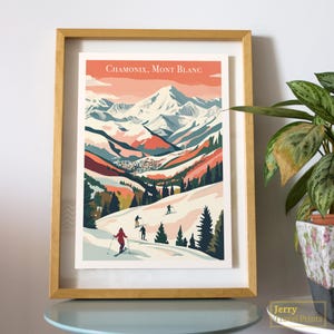 Stampa di viaggio di Chamonix / Poster del Monte Bianco / Stampa artistica delle Alpi francesi / Arte murale della Francia / Chamonix Mont Blanc / Regalo per lei