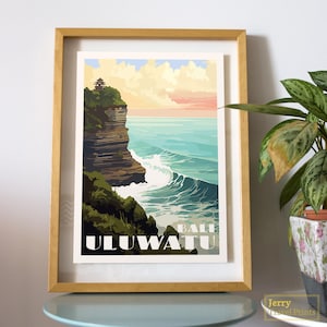 Uluwatu Reise Poster | Bali Digitaldruck | Brandung Illustration | Indonesien Vintage Wandkunst | Tropisches Wohndekor | Reisegeschenk