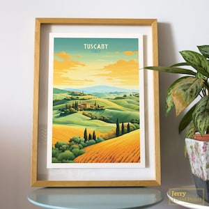 Tuscany Travel Poster | Italy Wall Art | Italian Countryside Illustration | Tuscan Style Decor | Vintage Landscape Print | Travel Gift