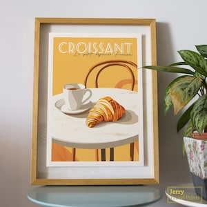Poster di croissant / Stampa artistica di cibo francese / Arte murale per la colazione a Parigi / Decorazione da cucina / Stampa di viaggio vintage in Francia / Regalo per viaggiatori