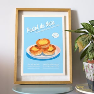 Poster vintage Pastel de Nata / Stampa di viaggio a Lisbona / Illustrazione Pastel de Nata / Stampa di cibo / Arte della parete del Portogallo / Decorazione della casa