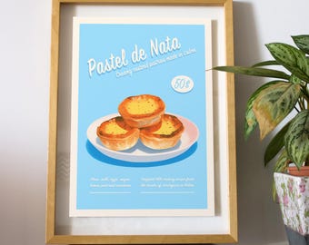 Pastel de Nata Vintage Poster | Lisbon Travel Print | Pastel de Nata Illustration | Food Print  | Portugal Wall Art | Home Decor