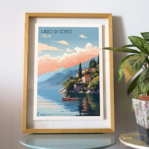 affiche de voyage Lago Di Como | Impression lac de Côme | Art mural Italie vintage | Illustration du Bellagio | Cadeau de voyage en Italie pour elle