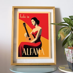 Cartel de viaje de Lisboa / Fado / Alfama Lisboa Wall Art / Ilustración de Portugal / Amalia Rodrigues Impresión digital / Decoración del hogar / Regalo de viaje