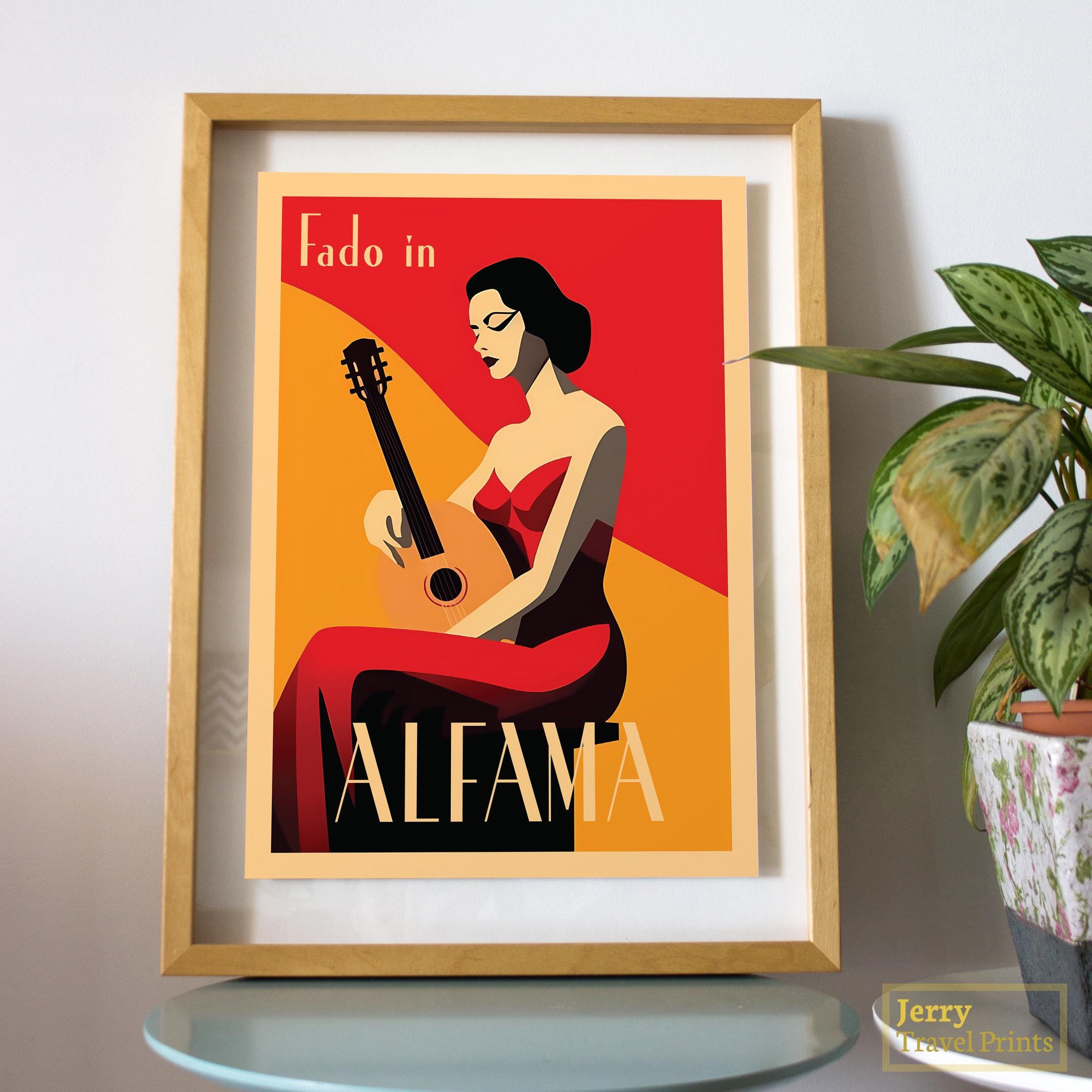 Lisbon Travel Poster | Fado | Alfama Lisbon Wall Art | Portugal illustration | Amalia Rodrigues Digital Print | Home Decor | Travel Gift