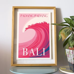 Bali Surf Print | Padang Padang Travel Poster | Indonesia Wave Illustration | Indonesia Surfing | Tropical Wall Art | Surfers Travel Gift