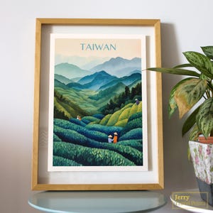Póster de viaje a Taiwán / Arte del té taiwanés / Impresión de paisaje de Alishan / Oolong de alta montaña / Impresión vintage de Formosa / Recuerdos / Decoración del hogar