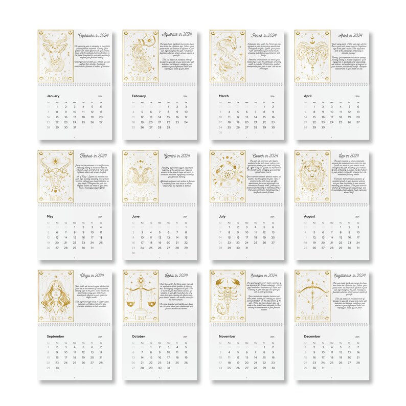 Horoscope Themed Calendar 2024, Zodiac Sign Calendar Astrology Wall