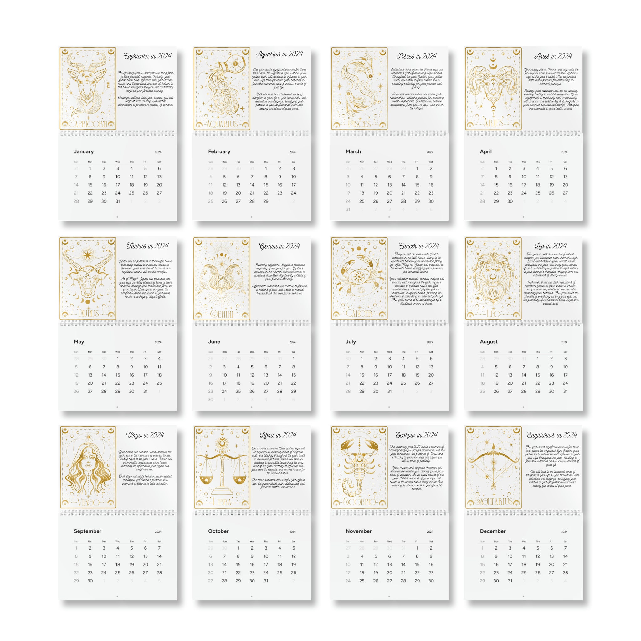 Horoscope Themed Calendar 2024, Zodiac Sign Calendar Astrology Wall