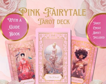 DIGITAL Pink Fairytale Tarot Deck - 78 Cards - Princesscore - Tarot Cheat Sheet & Guidebook - Stickers