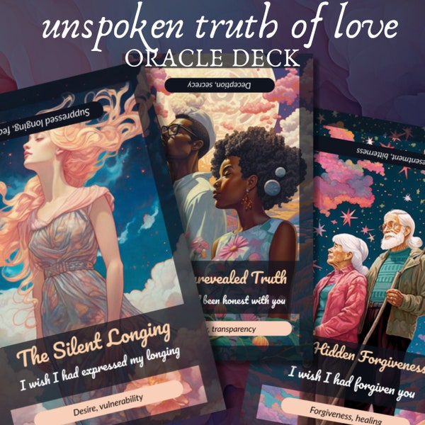 DIGITAL Oracle "Love&Truth Revealed" Deck-Unveiling the Mysteries of Past Self and Love - 40 Cards Original Printable Oracle with Guide Book