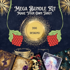 MEGA PAQUETE Kit de Tarot. ¡Haz tu propio Tarot! Brujería, celestial, imágenes prediseñadas de fantasía y kit de diario basura