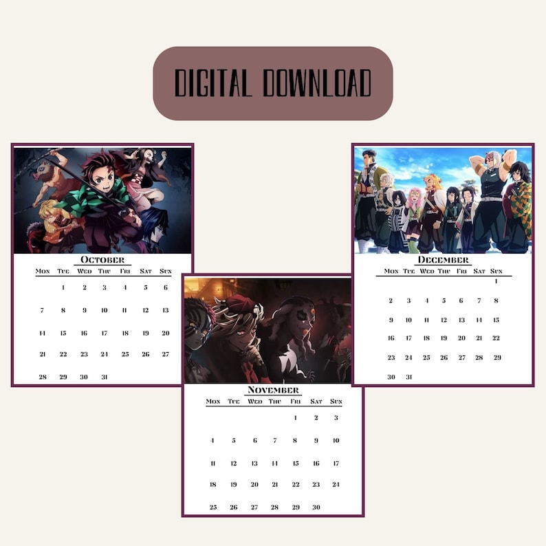 Printable Anime Calendar 2024 Printable Monthly Calendar Etsy UK