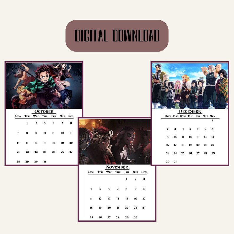 Printable Anime Calendar 2024 Printable Monthly Calendar Etsy UK