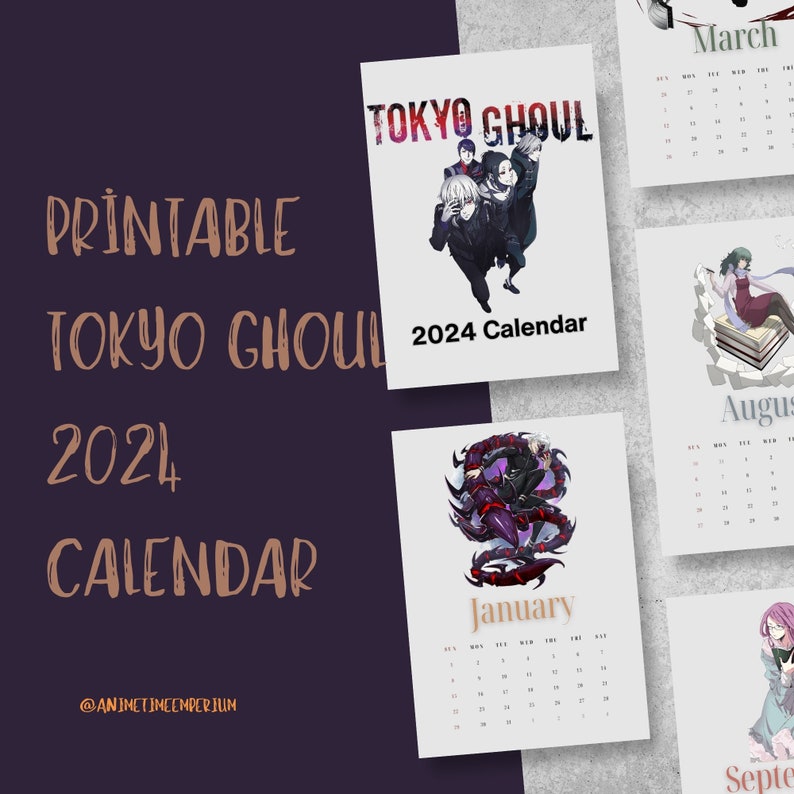 2024 Anime Kalender 2024 Druckbarer Tokyo Ghoul Kalender A3, A4, US