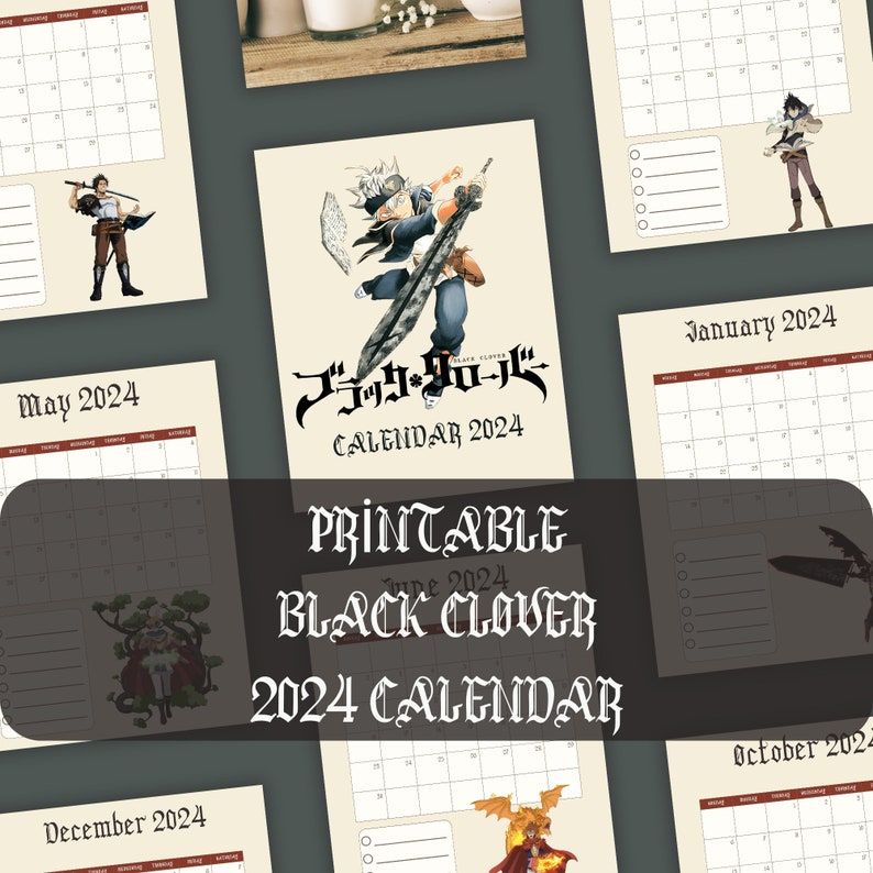 2025 Anime Calendar 2025 Black Clover Printable Calendar A4, A5, Us