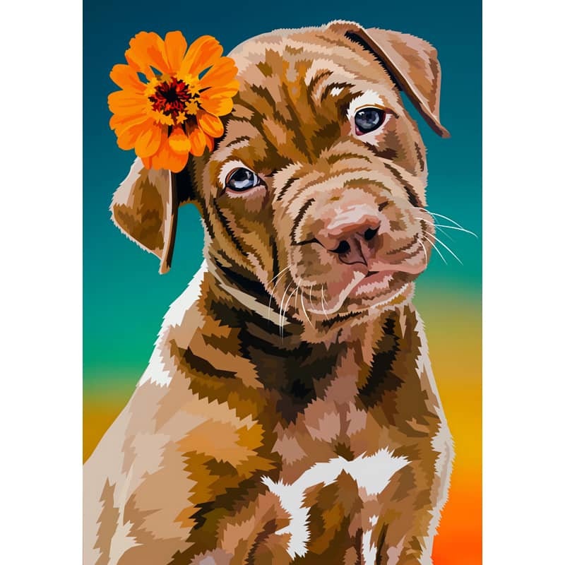 Diamond Painting Dogs and Vase Flower, Full Image - Painting