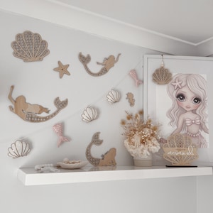 Wooden Rattan Look Mermaids - Wall Decor / mermaid & sea creature decorations / Girls bedroom / Nursery decorations