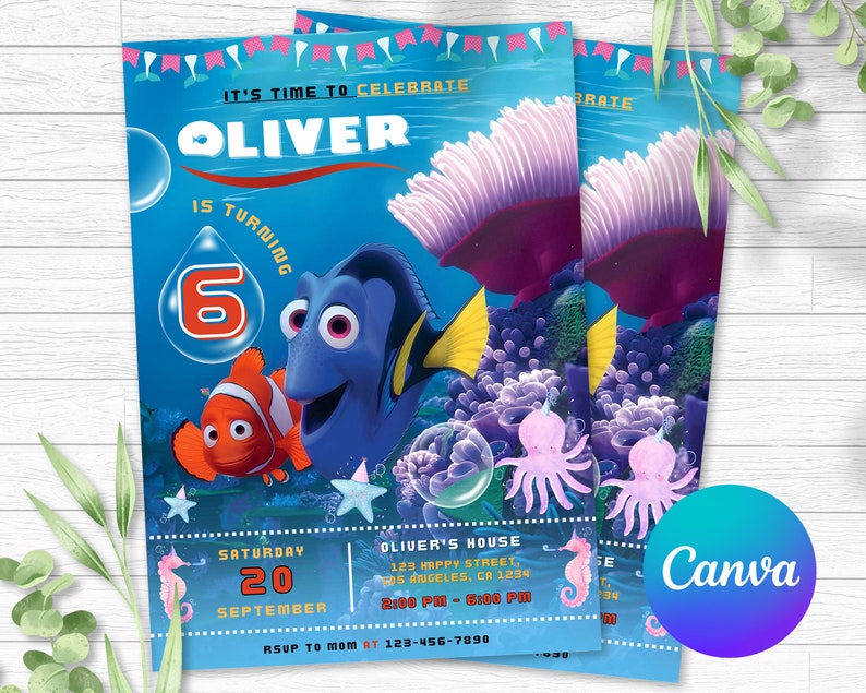 Editable Finding Nemo Birthday Invitation, Nemo Birthday Invite, Dory ...