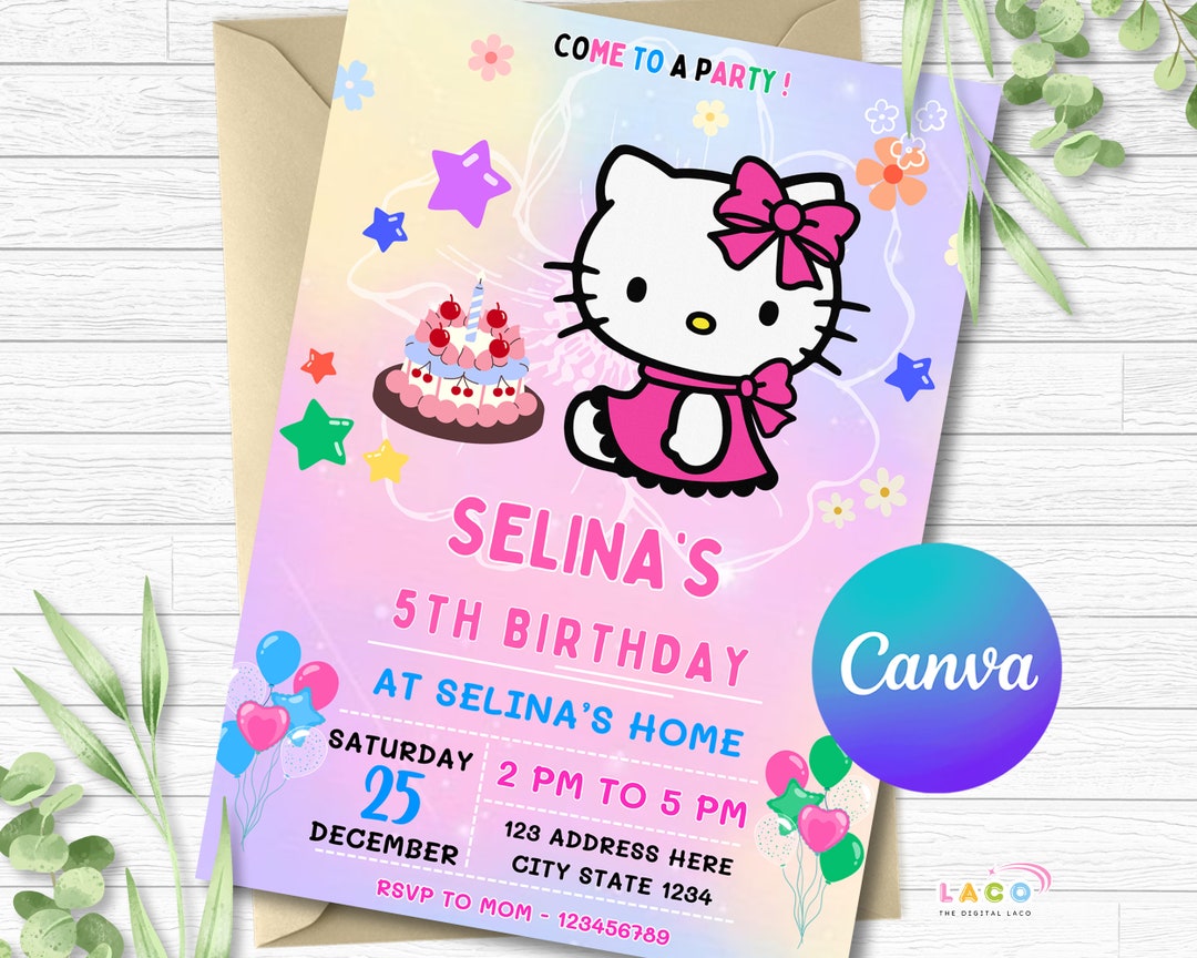 Editable Kitty Birthday Party Invitation Kitty Birthday Party Invite