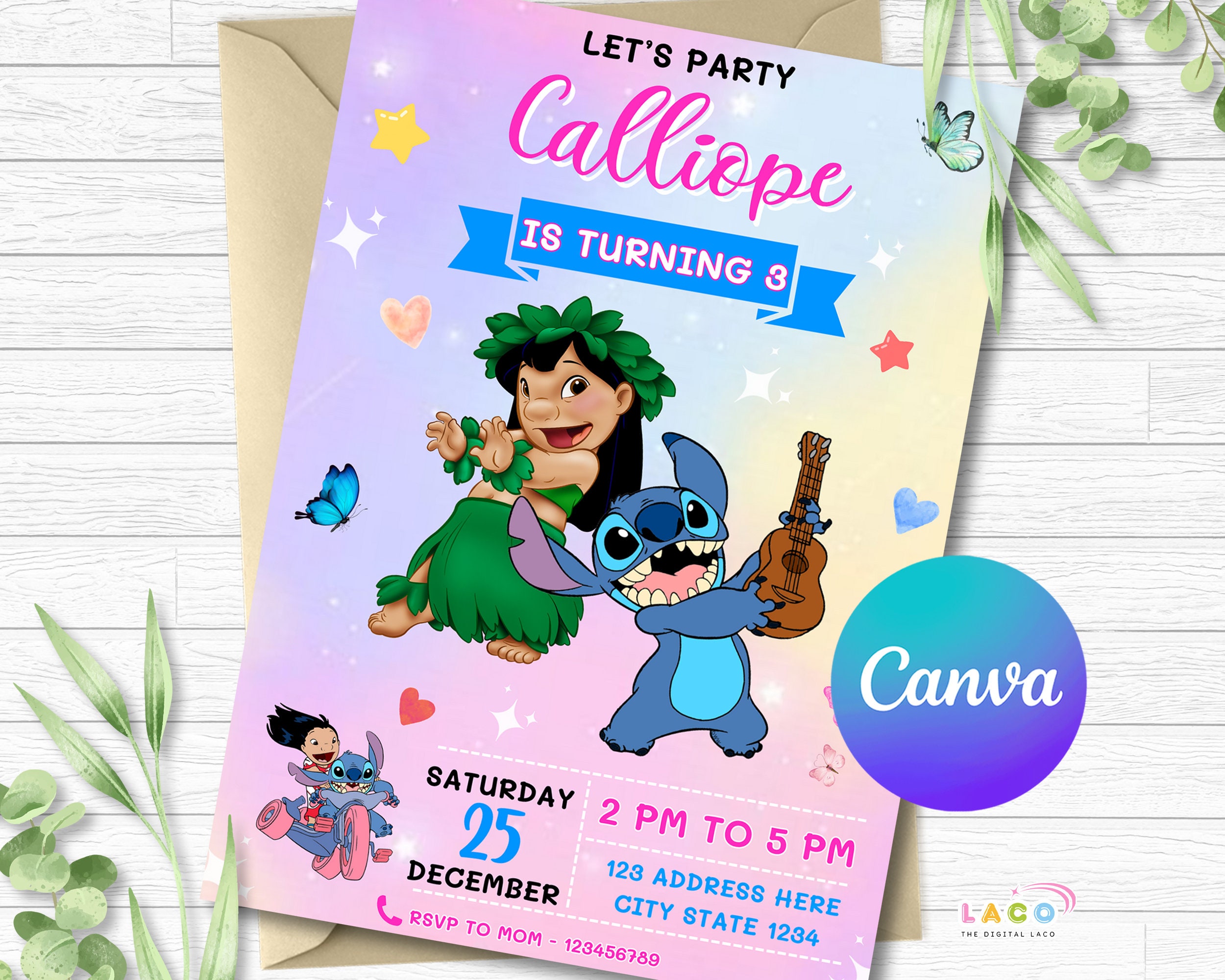 Editable Stitch Invitation Lilo Stitch Birthday Cute Invite Stitch Party  Invite 