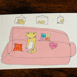 Postkarte "Lauras Home" – Joudys Tierwelt | Kunstwerk einer 8-Jährigen | Tierliebe & Fantasie für Zuhause