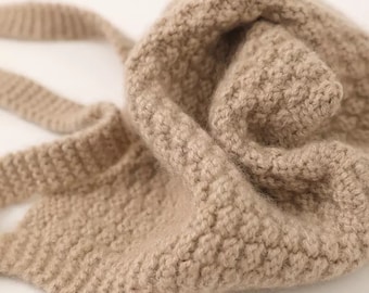 GOTS organic cashmere baby hat with cords made of undyed premium organic cashmere organic pixie hat pixie bonnet newborn hat first hat