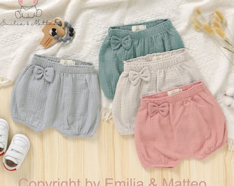 Pure organic cotton muslin shorts with bow For babies and toddlers from 6 months to 2 years