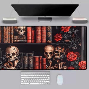 Gothic Bookshelf Desk Mat: Witchy Library Computer DeskPad