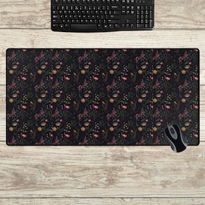 Midnight Meadow Mouse Pad: Moody Floral Cottagecore Desk Mat