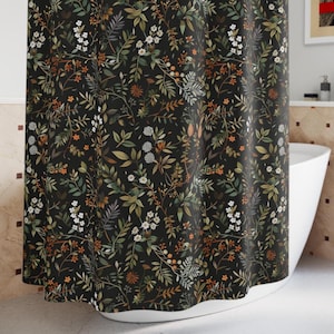 Shower Curtain Dark Botanical Moody Fern Floral with Daisies Dark Academia Cottagecore Boho, Maximalist Bathroom Decor Leaves Bath Decor