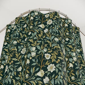 William Morris Shower Curtain: Dark Green Botanical, Vintage Cottagecore Style