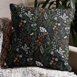 Moody Floral Fern Pillow Cover: Gothic Cottagecore Cushion