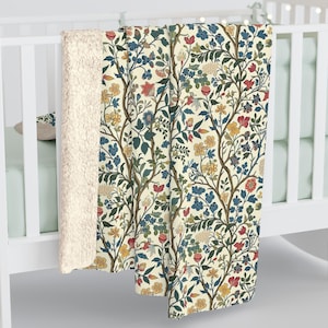 William Morris Sherpa Decke: Vintage botanischer Überwurf, Boho Cottagecore Dekor