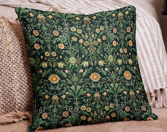 William Morris Inspired Pillow Cover: Green Botanical Floral Cushion