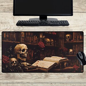 Floral Skeleton Mouse Pad, Macabre Deskmat, Gothic Deskpad, Extra Large Mousemat, Dark Cottagecore Desk Mat, Dark Academia Mousepad