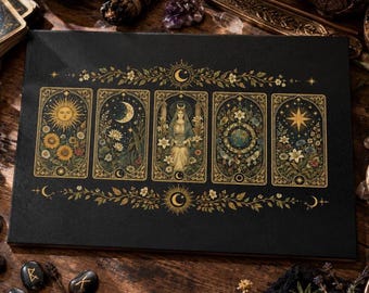 Tabla de cortar de cristal con diseño de luna, sol y estrellas del Tarot Celestial, decoración de cocina oscura, botánica y mística, bandeja de altar gótica, regalo pagano de Navidad y Yule.