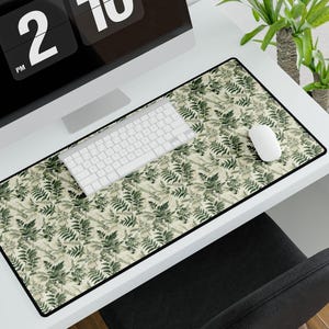 Sage Green Fern Desk Mat | Cottagecore Mousepad Large | Nature-Inspired Gift for Writers, Bloggers & Freelancers | Botanical Office Desk Mat