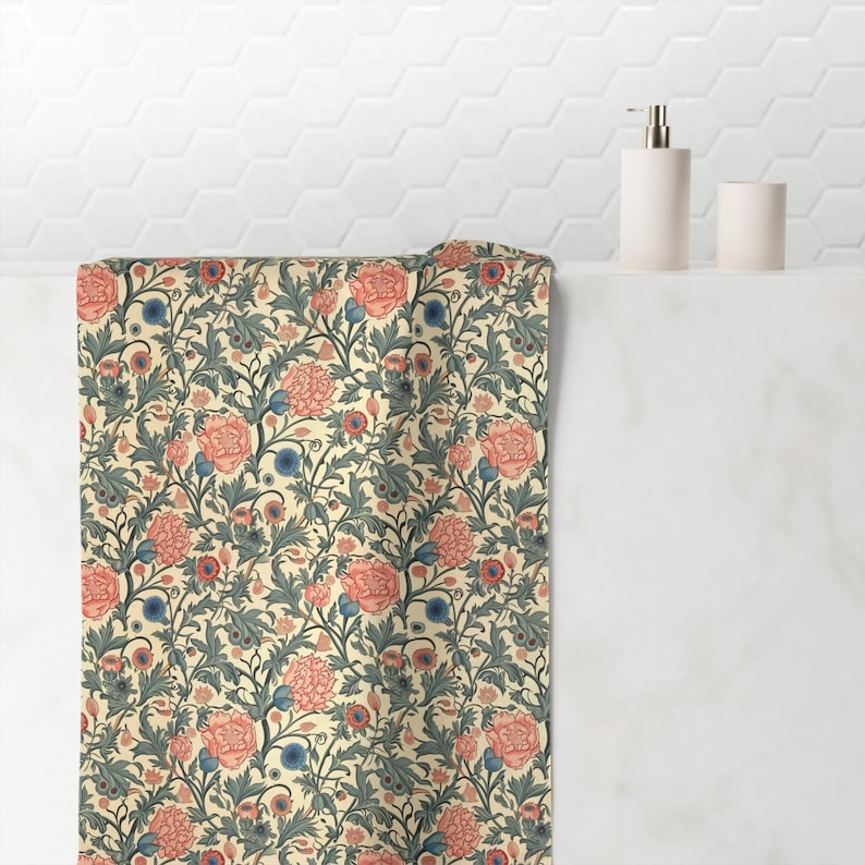William Morris Bath Towel – Luxury Floral Design, Pink Blue Beige ...