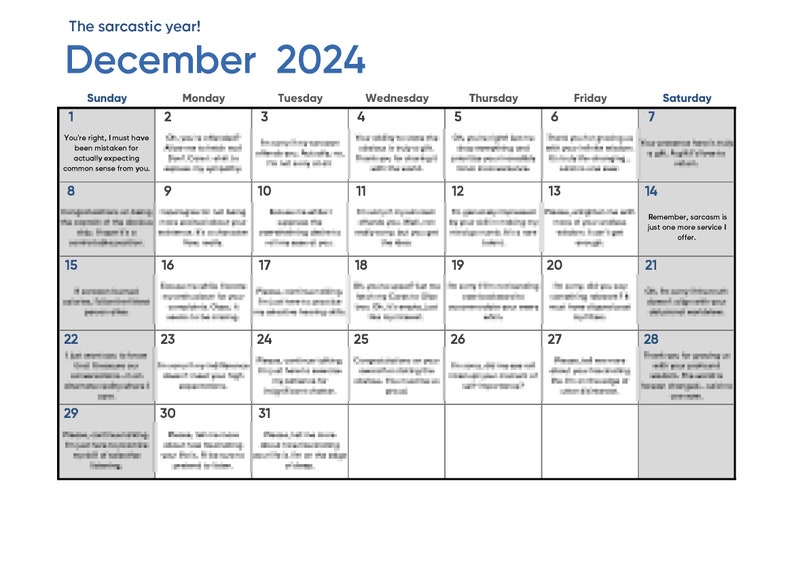 Sarcastic Calendar 2024 All Year Long Etsy