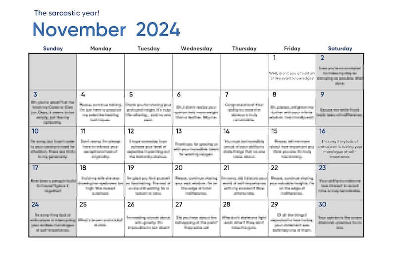 Sarcastic Calendar 2024 All Year Long Etsy