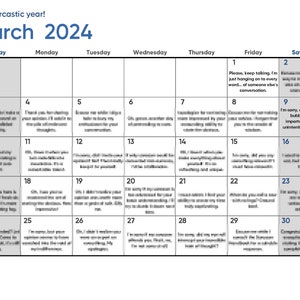 Sarcastic Calendar 2024 March - Etsy