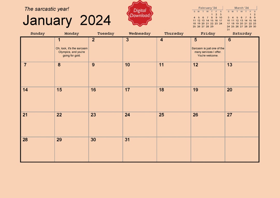 Sarcastic Calendar 2024 All Year Long Etsy