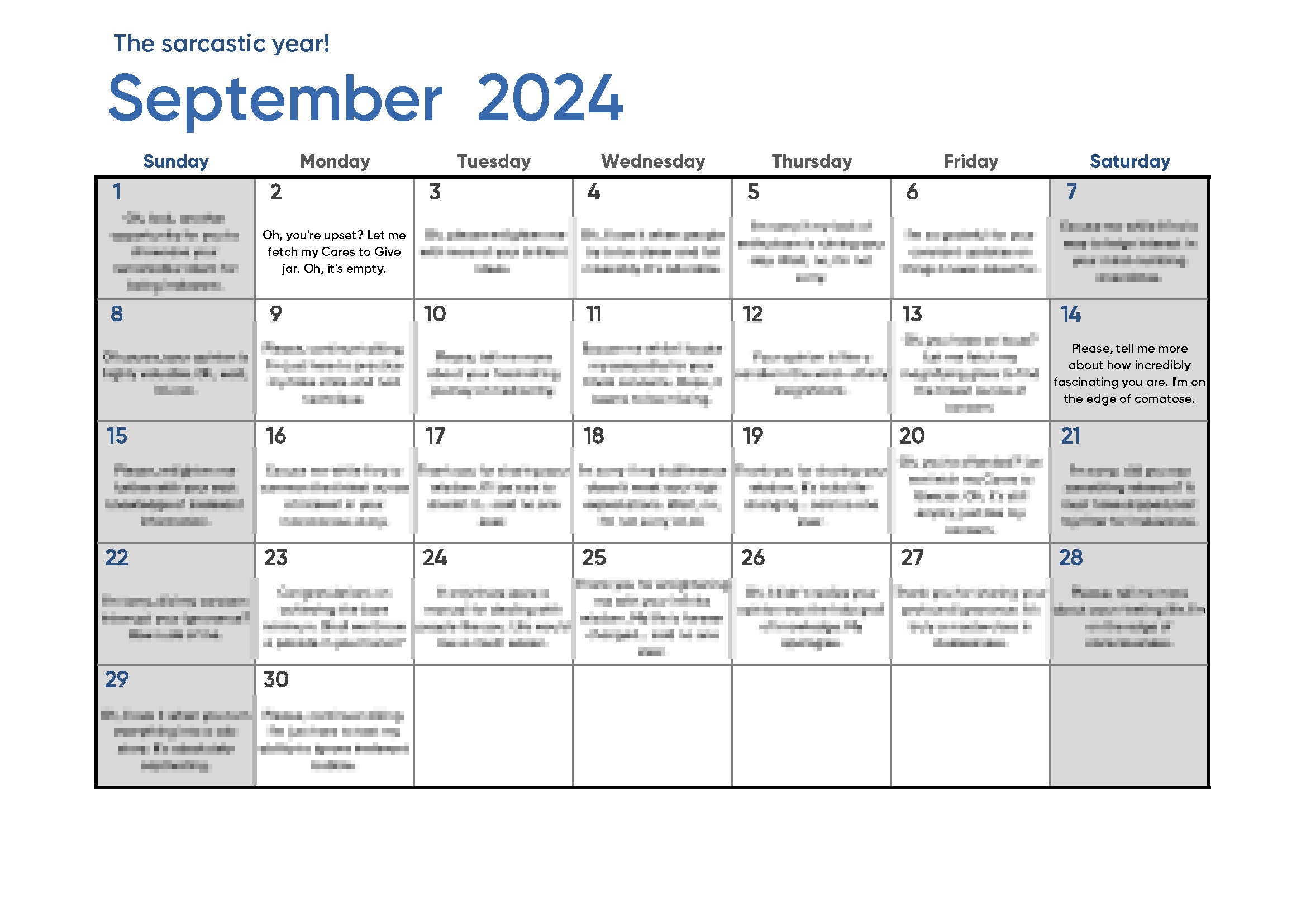 Sarcastic Calendar 2024 September Etsy Portugal