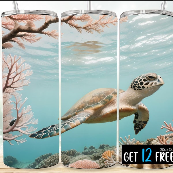 Baby Sea Turtle Tumbler Wrap Design Png, 20 oz Skinny, Sublimation, Instant DIGITAL DOWNLOAD, Ocean Life, Palm Tree Ocean #ST113