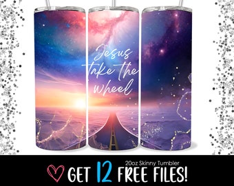 Jesus Take the Wheel Tumbler Png, 20 oz Skinny Tumbler Sublimation Design, PNG DIGITAL DOWNLOAD, Straight Tumbler Wrap, Christian Tumbler