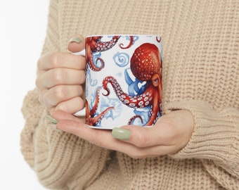 Octopus Mug, Octopus Lovers, Cute Animal Mug, Octopus Gifts, Sea Creature Tea Cup, Squid Sea life Present, Ocean Coffee Cup, Octopi, 11oz